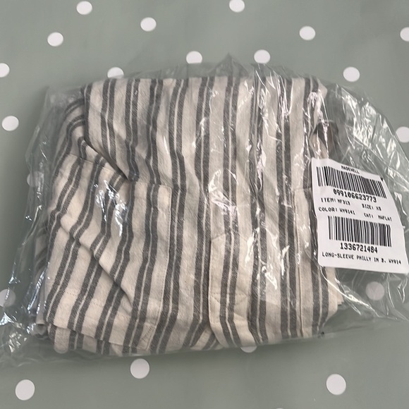 Madewell Linen Blend Lakeline Popover Shirt  NF313 Hester Stripe Cream Green XS - Picture 6 of 6